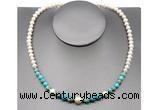 CFN106 potato white freshwater pearl & blue sea sediment jasper necklace, 16 - 24 inches