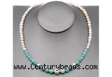 CFN107 potato white freshwater pearl & amazonite necklace, 16 - 24 inches