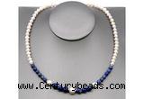 CFN109 potato white freshwater pearl & lapis lazuli necklace, 16 - 24 inches