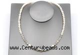 CFN125 potato white freshwater pearl & grey banded agate necklace, 16 - 24 inches