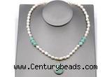 CFN153 baroque white freshwater pearl & amazonite necklace with pendant