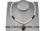 CFN154 baroque white freshwater pearl & lapis lazuli necklace with pendant