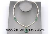 CFN156 baroque white freshwater pearl & green aventurine necklace with pendant