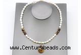 CFN158 baroque white freshwater pearl & yellow tiger eye necklace with pendant