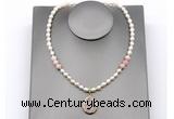 CFN162 baroque white freshwater pearl & pink opal necklace with pendant