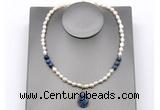 CFN165 baroque white freshwater pearl & dumortierite necklace with pendant