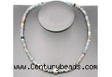 CFN199 4*6mm faceted rondelle amazonite & potato white freshwater pearl necklace