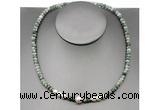 CFN206 4*6mm faceted rondelle Qinghai jade & potato white freshwater pearl necklace