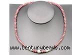 CFN211 4*6mm faceted rondelle pink wooden jasper & potato white freshwater pearl necklace