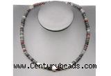 CFN213 4*6mm faceted rondelle African bloodstone & potato white freshwater pearl necklace