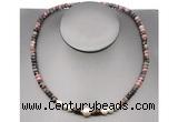 CFN216 4*6mm faceted rondelle rhodonite & potato white freshwater pearl necklace