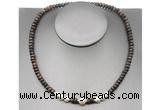 CFN223 4*6mm faceted rondelle bronzite & potato white freshwater pearl necklace