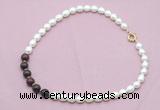 CFN454 9 - 10mm rice white freshwater pearl & brecciated jasper necklace