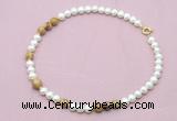 CFN555 9mm - 10mm potato white freshwater pearl & picture jasper necklace