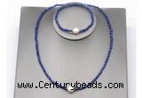 CFN618 4mm faceted round lapis lazuli & potato white freshwater pearl jewelry set