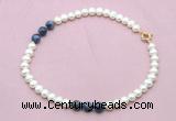 CFN743 9mm - 10mm potato white freshwater pearl & sodalite necklace