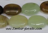 CFW129 15.5 inches 15*20mm flat oval flower jade gemstone beads