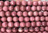 CFW79 15 inches 10mm faceted round pink wooden jasper beads
