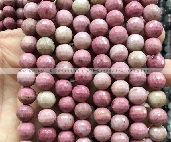 CFW86 15 inches 10mm faceted round pink wooden jasper beads wholesale