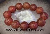 CGB3001 7.5 inches 19mm - 20mm carved round red agate bracelet