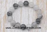 CGB5304 10mm, 12mm round black rutilated quartz beads stretchy bracelets