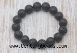 CGB5393 10mm, 12mm round black lava beads stretchy bracelets