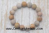 CGB5505 10mm, 12mm round matte fossil coral beads stretchy bracelets