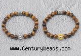 CGB6006 8mm round yellow tiger eye bracelet with lion head for men