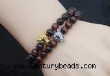 CGB6017 8mm round grade AA red tiger eye bracelet with leopard head for men