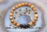 CGB6406 8mm round picture jasper & black lava beaded bracelets