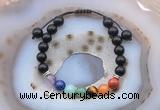 CGB6451 8mm round black obsidian 7 chakra beads adjustable bracelets