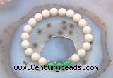 CGB6471 8mm round matte white fossil jasper & green agate beaded bracelets