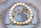 CGB6485 8mm round matte white fossil jasper & honey jade beaded bracelets