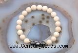 CGB6489 8mm round matte white fossil jasper & faceted hematite beaded bracelets