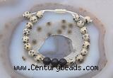 CGB6588 8mm round dalmatian jasper & black lava adjustable bracelets