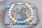 CGB6603 8mm round white fossil jasper & blue howlite adjustable bracelets