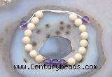 CGB6608 8mm round white fossil jasper & light amethyst adjustable bracelets