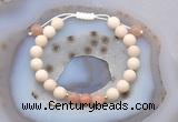 CGB6615 8mm round white fossil jasper & moonstone adjustable bracelets