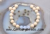 CGB6619 8mm round white fossil jasper & blue lace agate adjustable bracelets