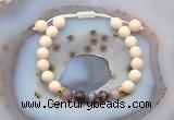 CGB6620 8mm round white fossil jasper & Botswana agate adjustable bracelets