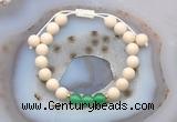 CGB6622 8mm round white fossil jasper & green agate adjustable bracelets