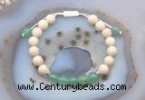 CGB6623 8mm round white fossil jasper & green aventurine adjustable bracelets