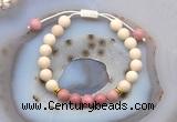 CGB6626 8mm round white fossil jasper & pink wooden jasper adjustable bracelets