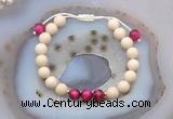 CGB6633 8mm round white fossil jasper & red tiger eye adjustable bracelets