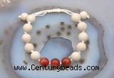 CGB6668 10mm round white fossil jasper & red banded agate adjustable bracelets