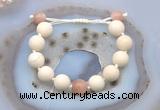 CGB6701 12mm round white fossil jasper & moonstone adjustable bracelets