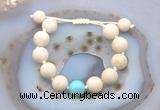 CGB6703 12mm round white fossil jasper & blue howlite adjustable bracelets