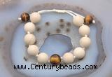 CGB6709 12mm round white fossil jasper & yellow tiger eye adjustable bracelets