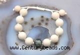 CGB6726 12mm round white fossil jasper & African turquoise adjustable bracelets