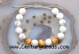 CGB6773 10mm round white howlite & golden tiger eye adjustable bracelets